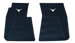 55-60 Front Floor Mats, Blue With White Emblem, Pair