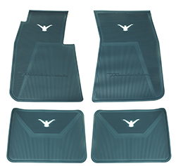 58-60 Front And Rear Floor Mats, Aqua With White Emblem