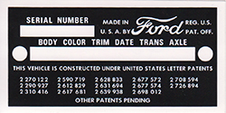 Late 57-59 Data Plate Decal